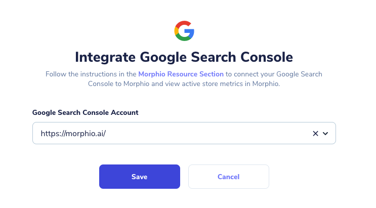 Google Search Console integration in Morphio